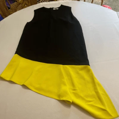 Vestido Balenciaga Negro Sin Mangas Crepé Amarillo Falda Asimétrica Talla 40/6 LEER Foto 1 de 4