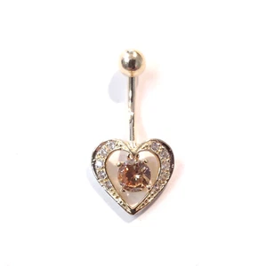 Solid 14k yellow gold belly button ring with Champaign cubic zirconia - Picture 1 of 1