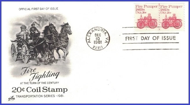 USA3 #1908 Pl #1 U/A ARTCRAFT FDC PNC2  Fire Pumper 1860s - Image 1 of 1