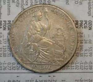 PERU 1927 .500 SILVER 1/2 SOL COIN - Picture 1 of 2