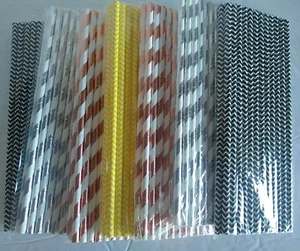 Paper Party Straws (175) Multiple Colors Foil Stripes Zig-Zag Rose Silver Black - Picture 1 of 5