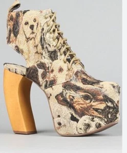 Jeffrey Campbell Leather Tapestry platform Lana Shoe boots Puppy Dog 7.5 New - Picture 1 of 9