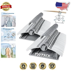 Gray Baby Hangers - 100 Pack Adjustable & Stackable 11-14” for Children’s Closet - Picture 1 of 10
