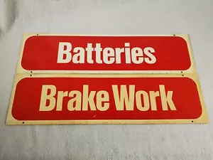 Red White Hanging Sign Plastic Gas Oil Vtg Batteries Brake Work Auto Shop Repair - Picture 1 of 6