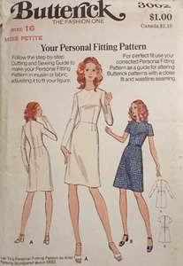 BUTTERICK 3002 VTG 70s Dress Shell Personal Fit Pattern Miss Petite 16 UNCUT Sew - Picture 1 of 9