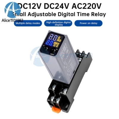Adjustable Digital Time Relay Cycle Time Delay Relay w/ Base DC12V 24V AC220V - Image 1 of 4