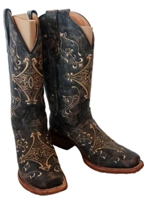 Circle G Womens Embroidery Crackle Leather Snip Toe Boots Size 7.5 NIB - Picture 1 of 16
