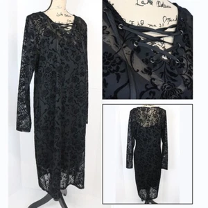 Xhilaration JR Women XXL Black Burnout Velvet Slip Midi Dress Goth Lined Sheer - Picture 1 of 13