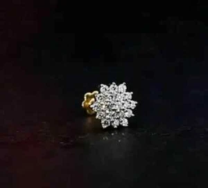 14k Yellow Gold plated Flower Cluster Lab Created Nose Piercing Stud - Picture 1 of 3