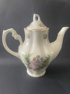 White Courting Couple Teapot Gold Trim Poland - Picture 1 of 6
