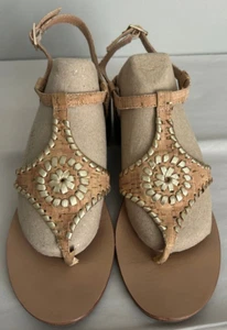 Jack Rogers Elise Sandals Cork Gold Embroidered Leather Block Heel Size US 9.5 M - Picture 1 of 9