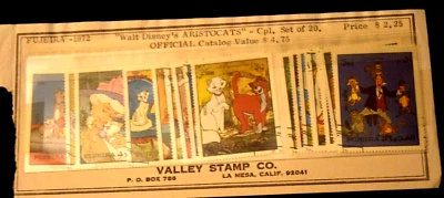 DE COLECCIÓN, JUEGO DE SELLOS FUJEIRA (20) "DISNEY - The Aristocats", Light Cancel, 1972 Foto 1 de 3