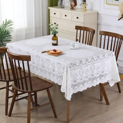 White Vintage Embroidered Lace Tablecloth Table Cloth Cover Wedding Party Decor - Image 1 of 4