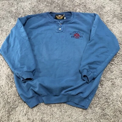 Vintage 90s Harley Davidson Henley Sweatshirt Men Size 2XL Blue HOG Biker  - Image 1 of 4