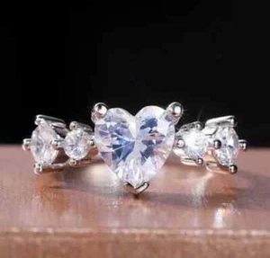 1.28Ct Heart Cut Simulated Diamond Wedding Engagement Ring 14K White Gold Plated - Picture 1 of 7