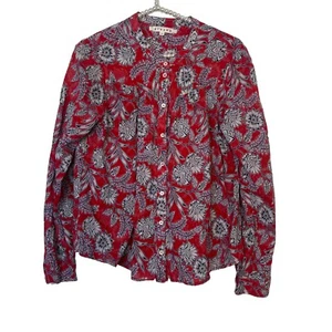 Blusa XIRENA Anthropologie 100% cotone manica lunga bottoni davanti rosso floreale S - Foto 1 di 4