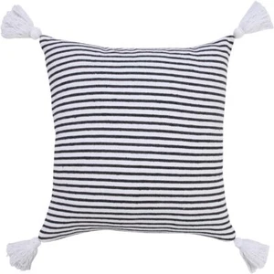 20 X 20 Black And White 100% Cotton Striped Zippered Pillow - Picture 1 of 1