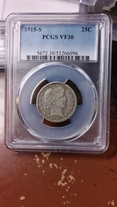 1915 S Barber Silver Quarter Dollar 25C PCGS VF30 Nice Original 5179 - Picture 1 of 4