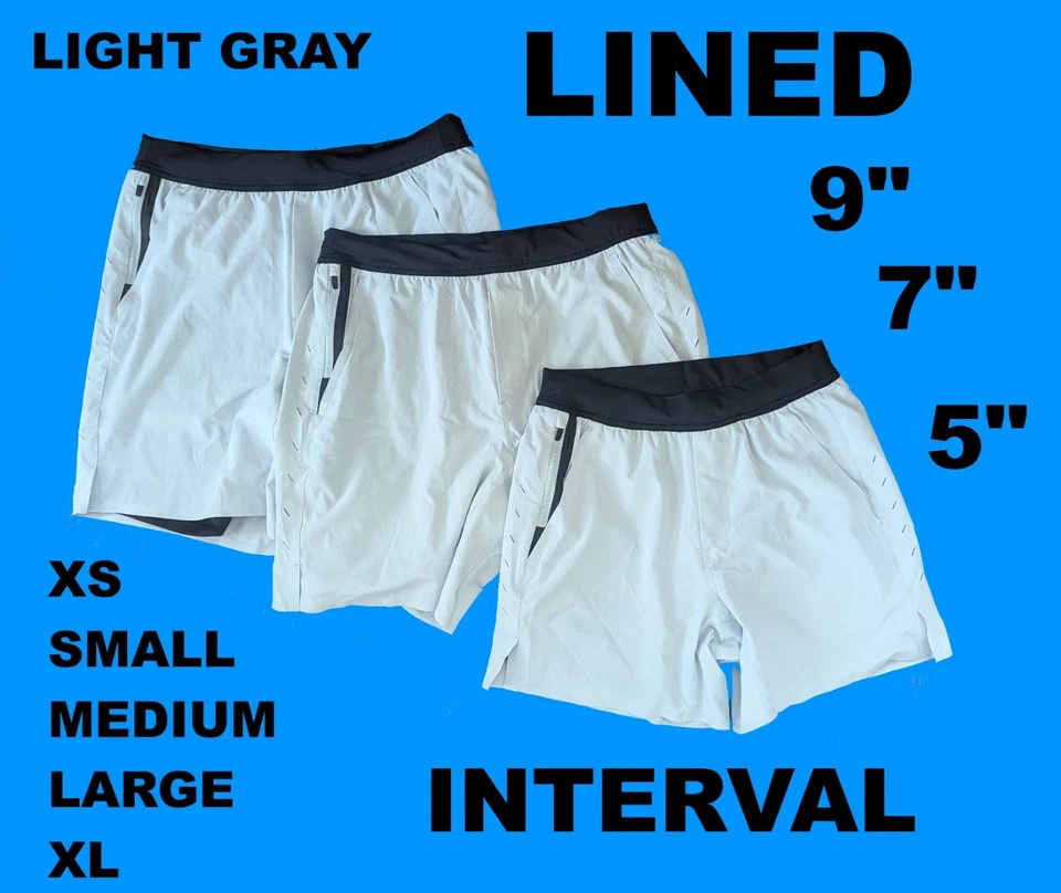 NWOT Ten Thousand Interval Light Gray LINED XS, S, M, L, XL INSEAM 5, 7, 9 - Image 1 of 2