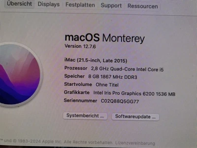Apple iMac 16,2 21,5“ i5 2,8 Ghz 8GB 1TB Intel Iris Pro Monterey Late 15' #22 - Bild 1 von 4