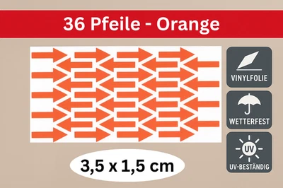 36x Orange Pfeil Aufkleber Vinyl 3,5x1,5 cm – Klebepfeile Sticker wetterfest - Bild 1 von 2