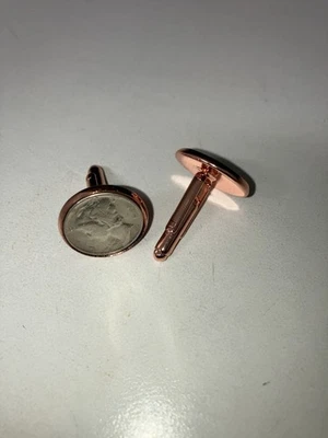 Rose Gold Silver Coin Design Cufflinks Foto 1 de 4