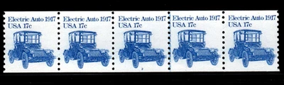 Stamp USA 13¢ Electric Auto 1917 - Plate #2 Coil Strip of 5 MNH stamps SC#1906 - Image 1 of 2