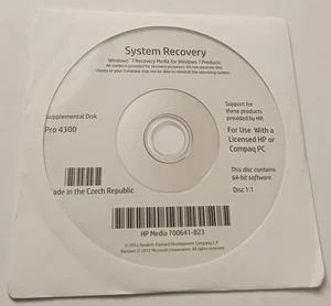 HP Pro 4300 Windows 7 64-bit Recovery Media Supplemental Disc 1:1 PN: 700641-B23 - Picture 1 of 2