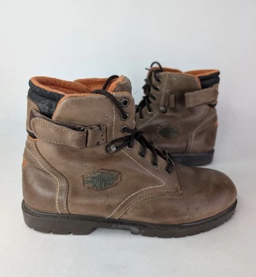 Винтажные байкерские ботинки 90-х Harley Davidson коричневая кожа на шнуровке женские 7,5  - Изображение 1 из 4