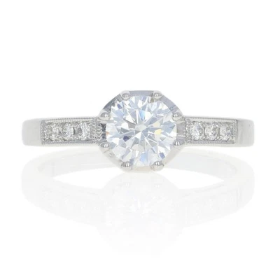 Oro Bianco Orecchini Anello di Fidanzamento - 14k Per 6mm Centro Con Diametro - Immagine 1 di 4