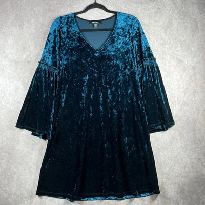 Karen Kane Mini Dress Womens Medium Blue Velvet Goth Dark Romantic Hippie Gypsy - Image 1 of 4