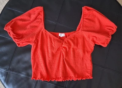Blusa Top Camisa Hobo Manga Abullonada Elástica Rojo Coral Naranja Algodón Billabong M Foto 1 de 4