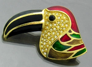 Toucan Head Bird Brooch Colorful Enamel & Rhinestones Gold Tone Pin Unbranded - Picture 1 of 9