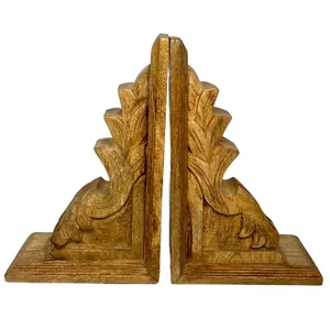 Par de sujetalibros decorativos arquitectónicos sin terminar con ménsula de madera tallada a mano - Imagen 1 de 10