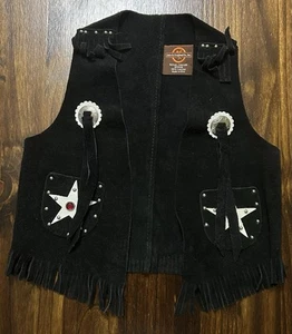 Vintage Kid’s Vest Cowboy Western Black Fringed Leather John R Craighead Medium - Picture 1 of 8
