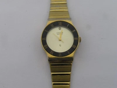 Reloj de vestir vintage Citizen para dama bisel romano negro con correa 6031-076842 funcionando Foto 1 de 4