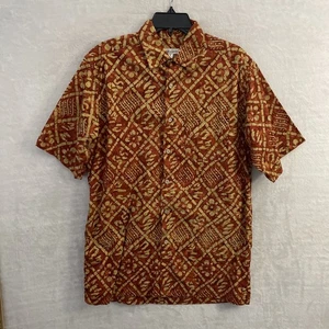 Travel Smith Mens Button Shirt Orange Geometric Medium Cotton VTG 90s Collar - Picture 1 of 7