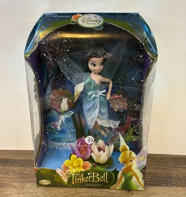 Figura Muñeca Porcelana Campanilla Hadas Disney Verde Azul Vestido Pelo Negro Foto 1 de 4