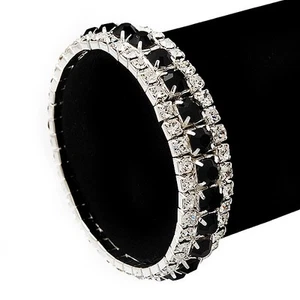 Black & Clear Swarovski Crystal Flex Bracelet (Silver Tone Metal) - 18cm Length - Picture 1 of 6