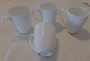 4 Gorham Bone China Woodbury Tall 4 Inch White Mugs Embossed Exterior EUC! - Picture 1 of 5