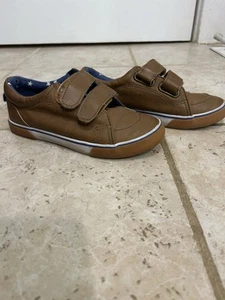 Cat & Jack Boys Brown Hook-and-loop Faux Leather Sneakers Size 13 - Picture 1 of 10