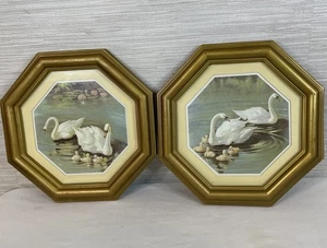 Homco gerahmte Drucke Lot 2 Schwanensee geometrisch Gold Landhaus Oma Oma - Bild 1 von 9