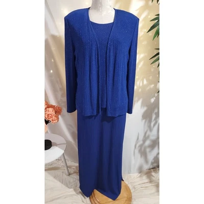 Alex Evenings 复古 2 件套闪亮长裙闪光礼服夹克套装女式 12 码 — 第 1/4 张图片