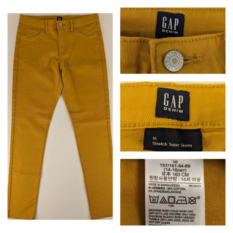 Pantalones de mezclilla elásticos súper ajustados mostaza Gap para niñas talla 16 cintura ajustable Foto 1 de 4