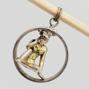 Modernist Woman Thinker Dimensional Figure in Circle Vintage  Pendant Charm - Picture 1 of 19