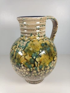 West Germany Vintage Stoneware Pottery Jug Yellow Blue - Picture 1 of 18