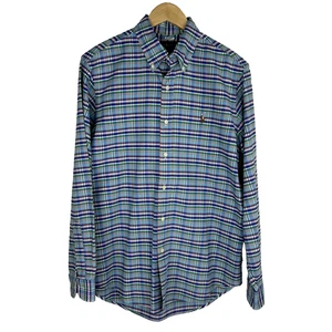 Ralph Lauren Mens M Button Up Shirt Colorful Blue Oxford Plaid LS Flesh Pony - Picture 1 of 19