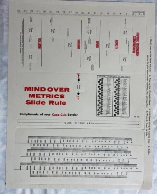 vintage Coca-Cola Metric Conversion Calculator Mind Over Metrics Slide Rule 1976 - Image 1 of 3