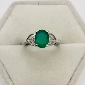 Green Onyx Oval Heart Design Ring For Women 925 Silver ring For Her - Picture 1 of 4