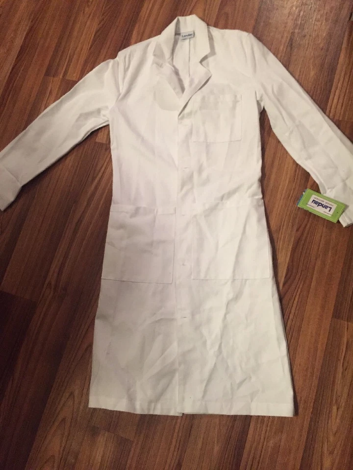 Abrigo de laboratorio Landau uniforme médico botón mezcla de algodón unisex blanco 32 Foto 1 de 4